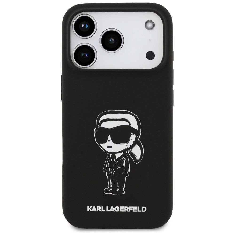 Hoes voor Apple iPhone 17 Pro, Karl Lagerfeld, Sketch en Logo Karl, Zwart