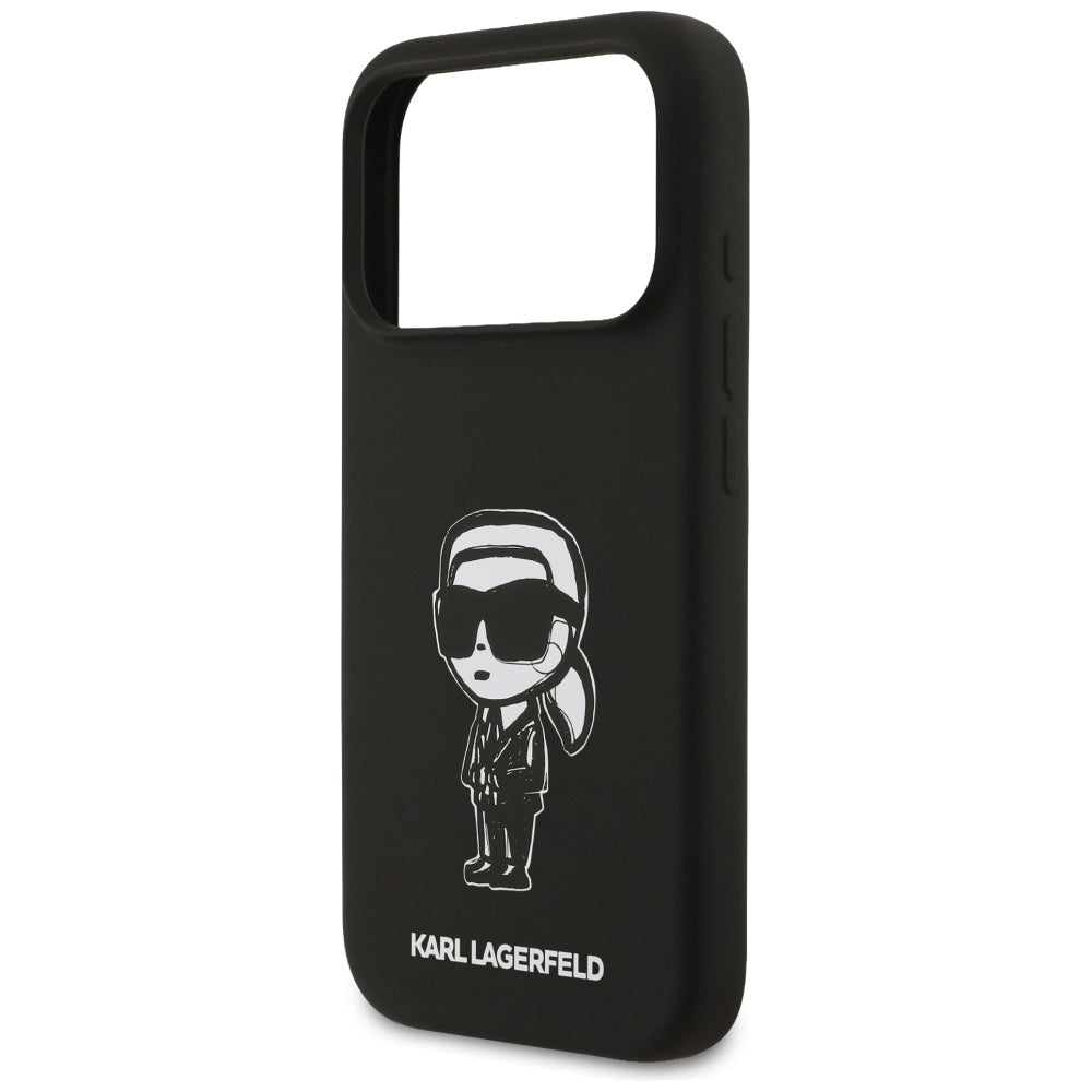 Hoes voor Apple iPhone 17 Pro, Karl Lagerfeld, Sketch en Logo Karl, Zwart