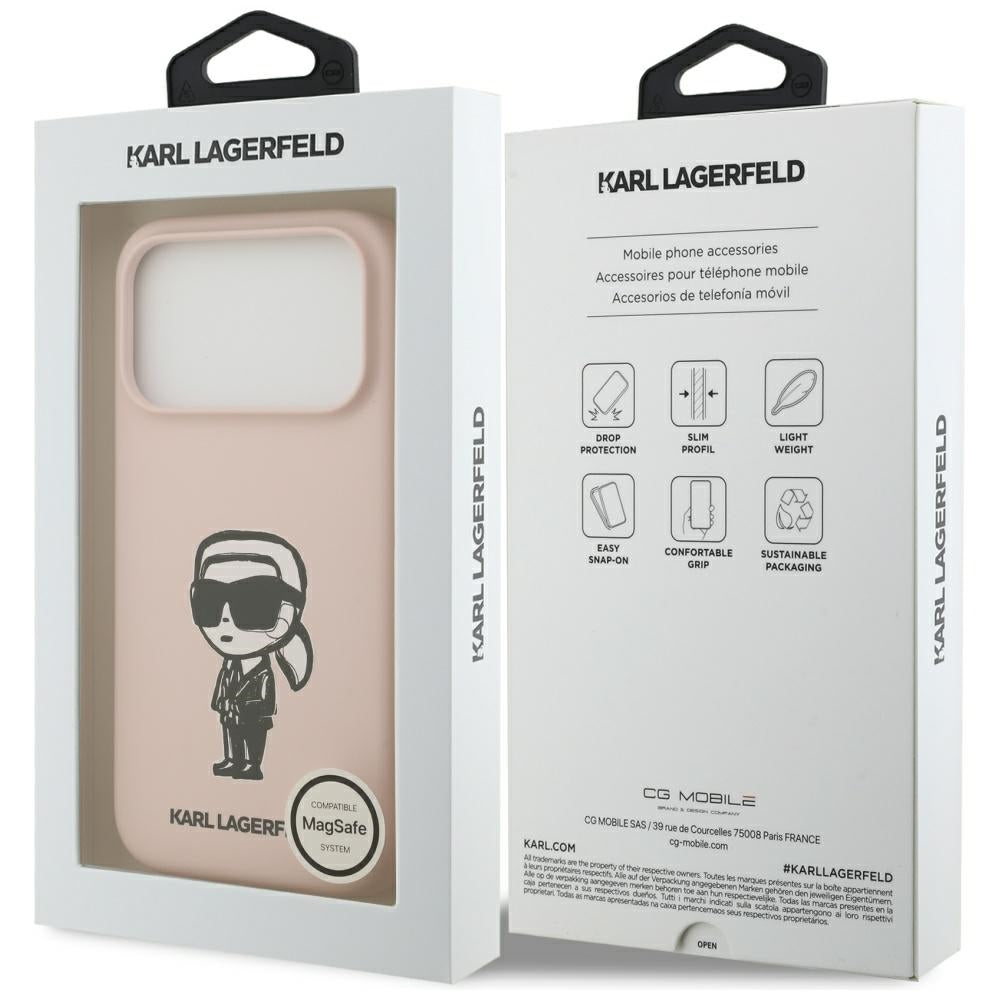 Hoes voor Apple iPhone 17 Pro, Karl Lagerfeld, Sketch en Logo Karl, Roze