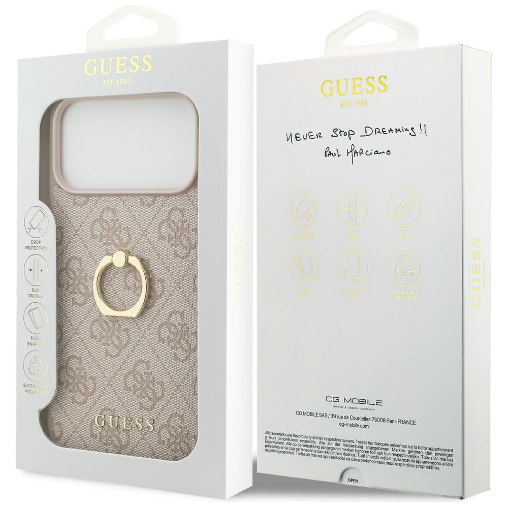 Hoes voor Apple iPhone 17 Pro Max, Guess, 4G Ring Stand, Bruin