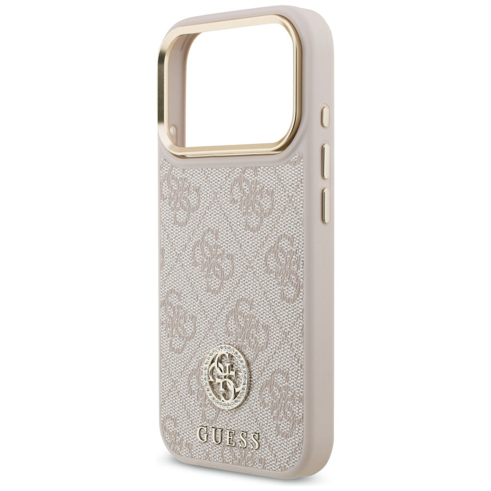 Hoes voor Apple iPhone 17 Pro Max, Guess, 4G Strass Logo en Grote Band, Roze
