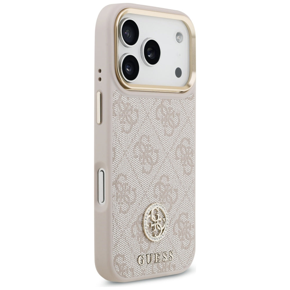 Hoes voor Apple iPhone 17 Pro Max, Guess, 4G Strass Logo en Grote Band, Roze