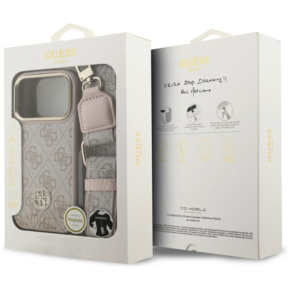 Hoes voor Apple iPhone 17 Pro Max, Guess, 4G Strass Logo en Grote Band, Roze