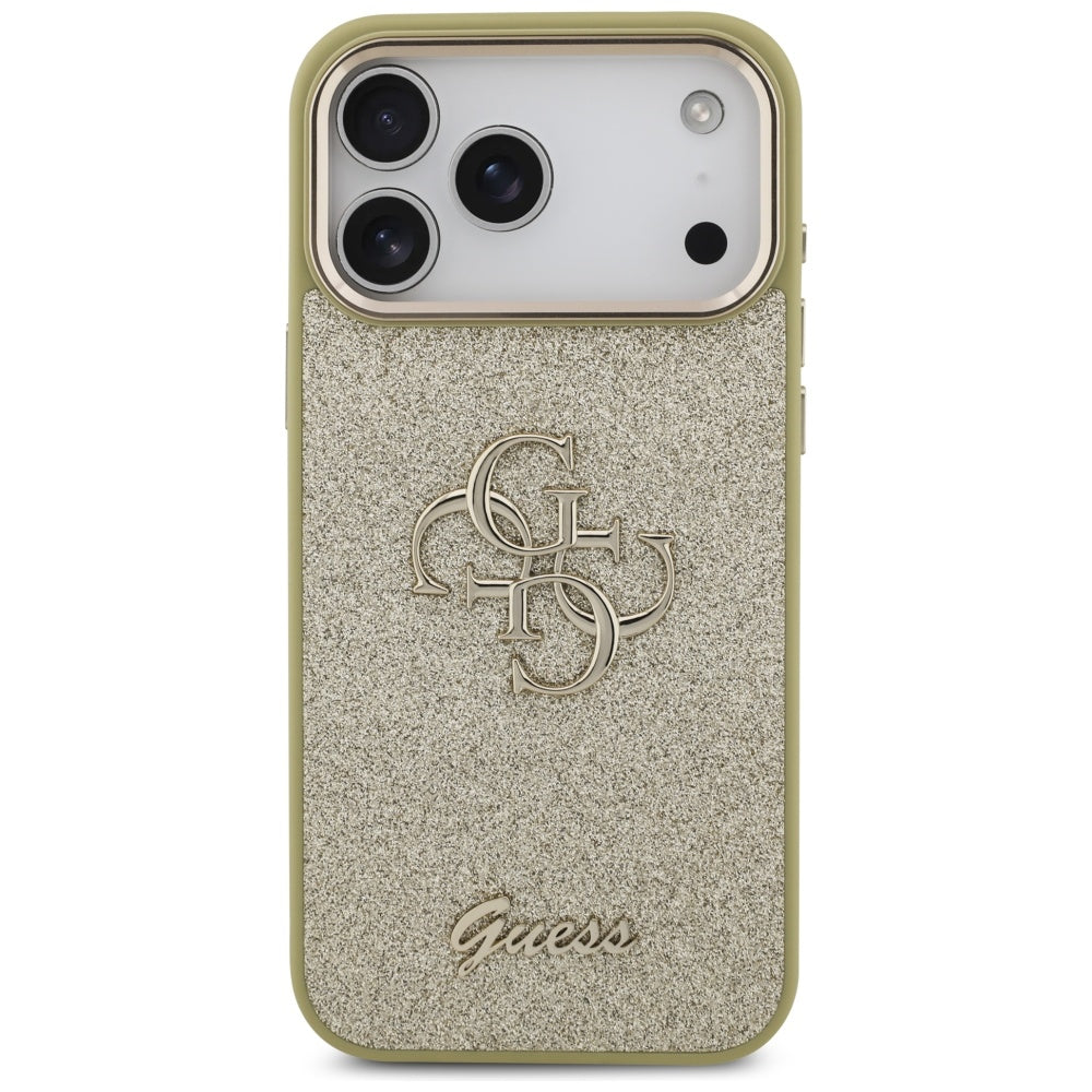Étui pour Apple iPhone 17 Pro Max, Guess, Fixed Glitter Big 4G Metal Frame, Doré