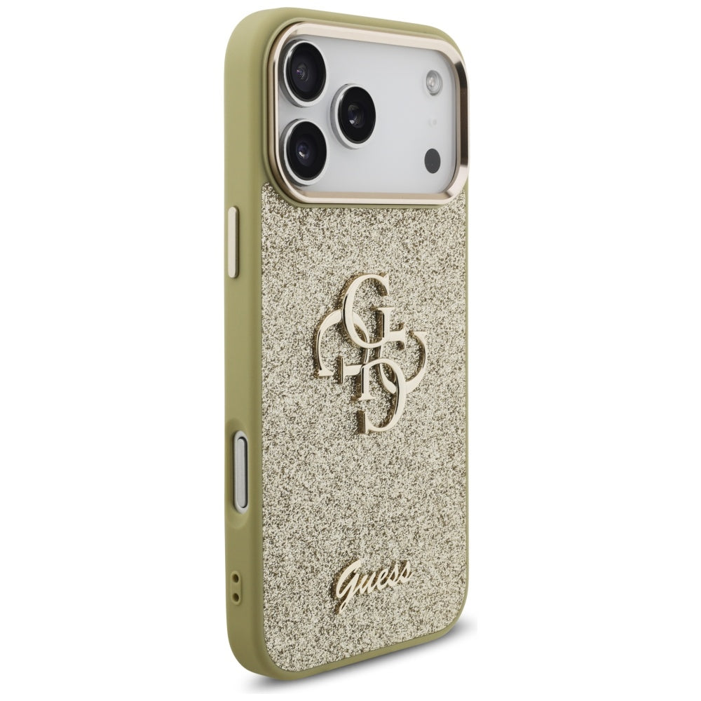 Étui pour Apple iPhone 17 Pro Max, Guess, Fixed Glitter Big 4G Metal Frame, Doré