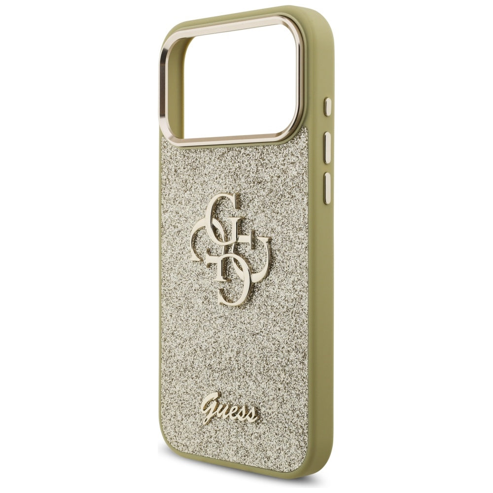 Étui pour Apple iPhone 17 Pro Max, Guess, Fixed Glitter Big 4G Metal Frame, Doré