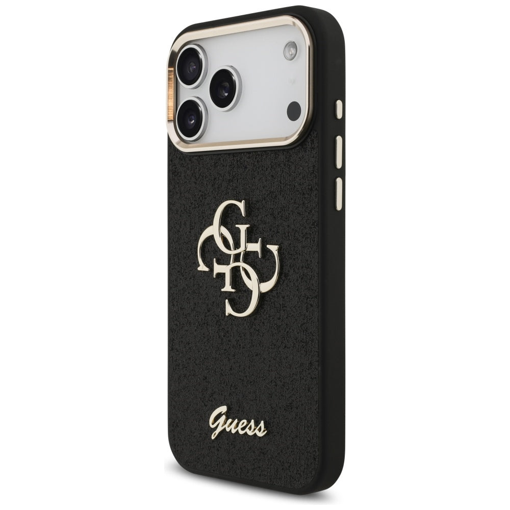 Étui pour Apple iPhone 17 Pro Max, Guess, Fixed Glitter Big 4G Metal Frame, Noir