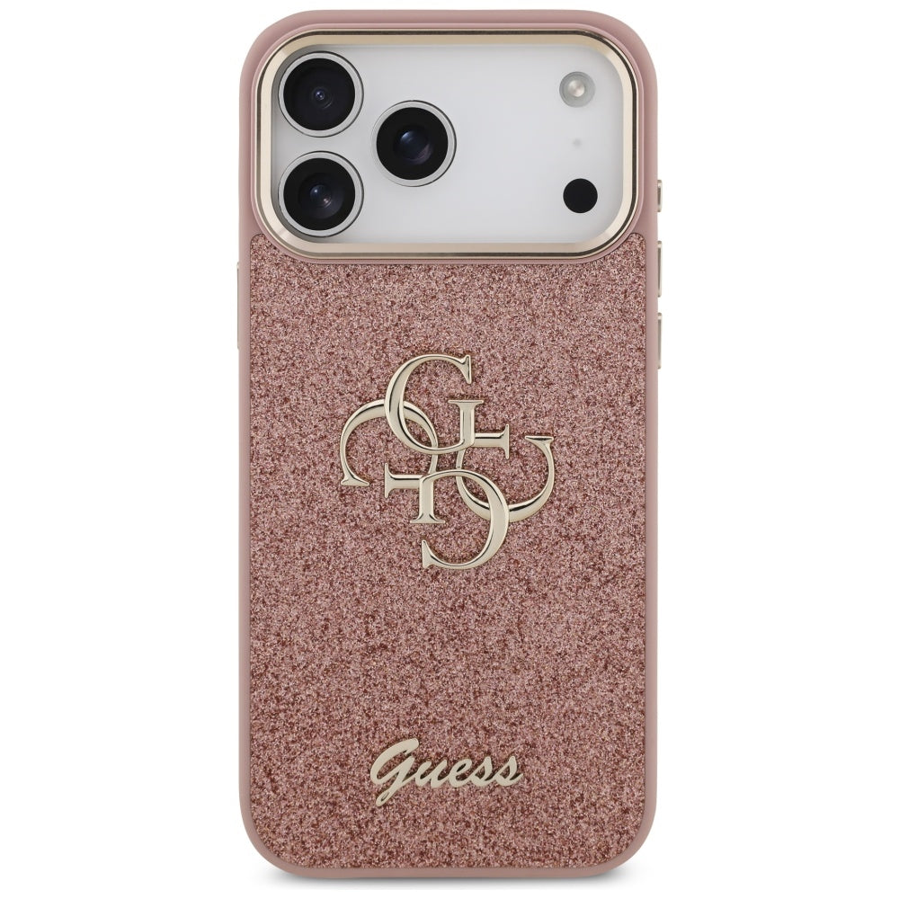 Étui pour Apple iPhone 17 Pro Max, Guess, Fixed Glitter Big 4G Metal Frame, Rose