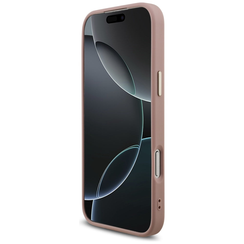 Étui pour Apple iPhone 17 Pro Max, Guess, Fixed Glitter Big 4G Metal Frame, Rose