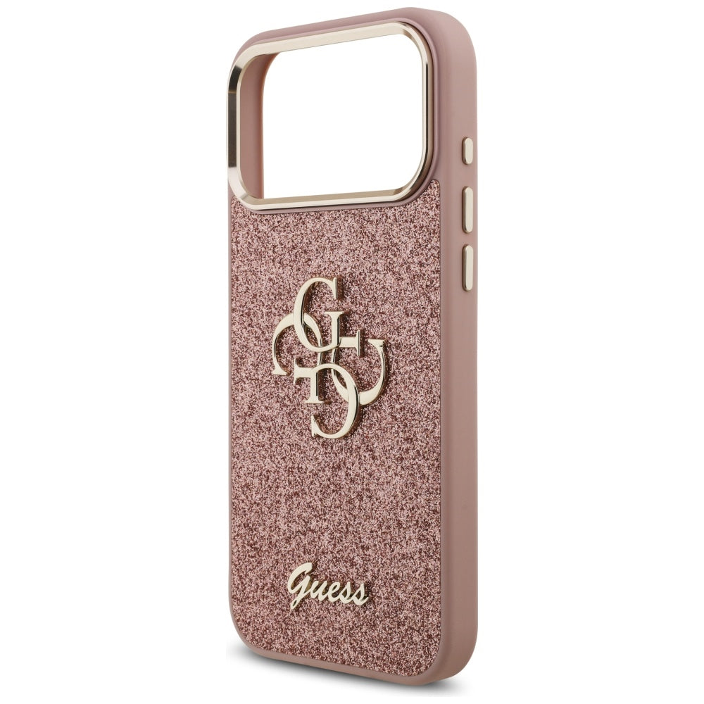 Étui pour Apple iPhone 17 Pro Max, Guess, Fixed Glitter Big 4G Metal Frame, Rose