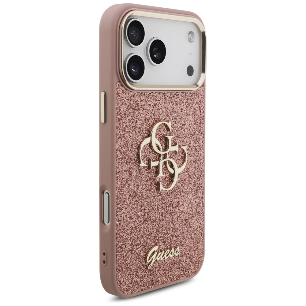 Étui pour Apple iPhone 17 Pro Max, Guess, Fixed Glitter Big 4G Metal Frame, Rose