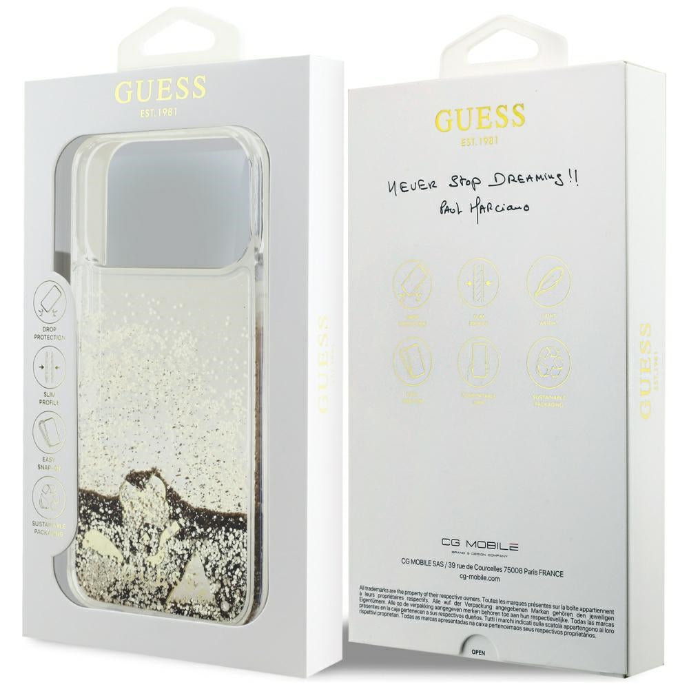Étui pour Apple iPhone 17 Pro Max, Guess, Liquid Glitter Charms, Doré