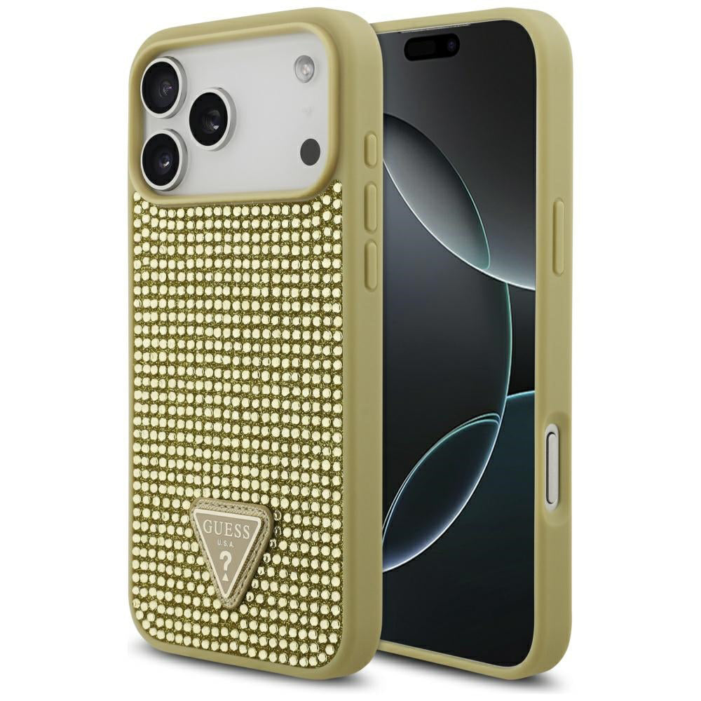 Étui pour Apple iPhone 17 Pro Max, Guess, Logo Triangle en Strass, Doré