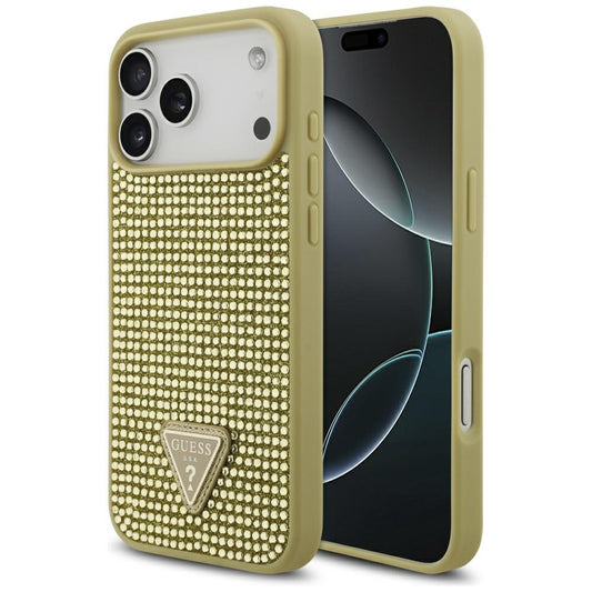 Hoes voor Apple iPhone 17 Pro Max, Guess, Rhinestone Triangle Logo, Goud