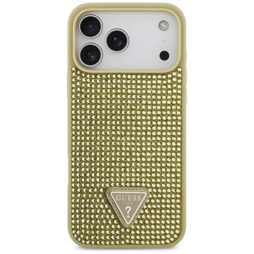 Étui pour Apple iPhone 17 Pro Max, Guess, Logo Triangle en Strass, Doré