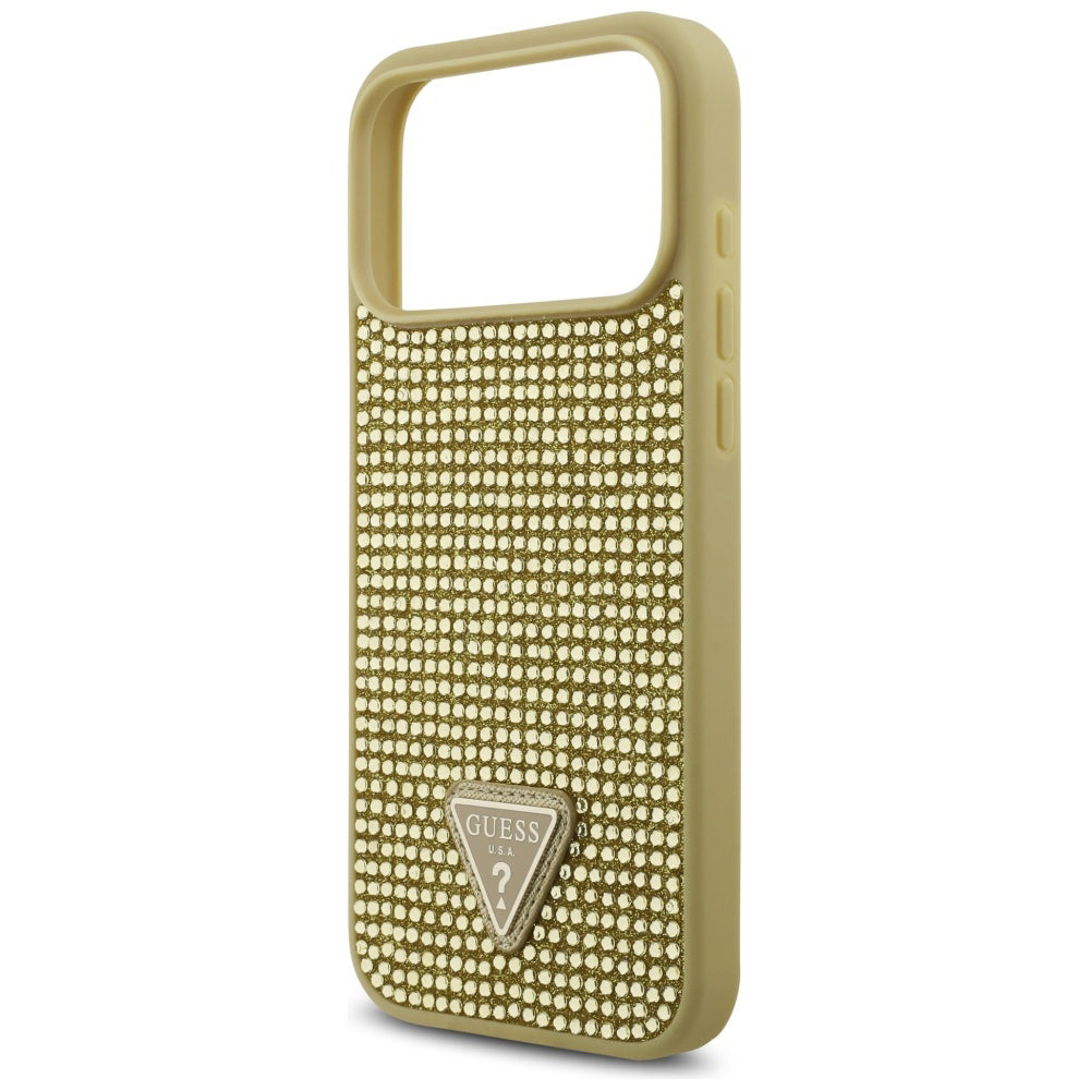 Étui pour Apple iPhone 17 Pro Max, Guess, Logo Triangle en Strass, Doré