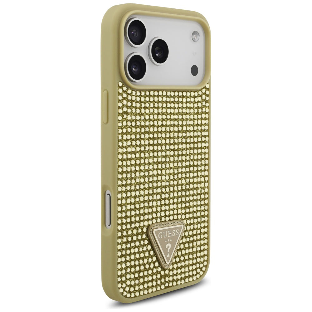 Étui pour Apple iPhone 17 Pro Max, Guess, Logo Triangle en Strass, Doré