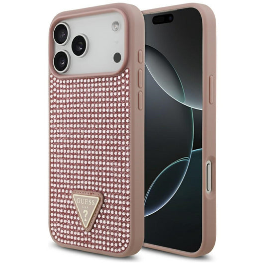 Hoes voor Apple iPhone 17 Pro Max, Guess, Rhinestone Triangle Logo, Roze