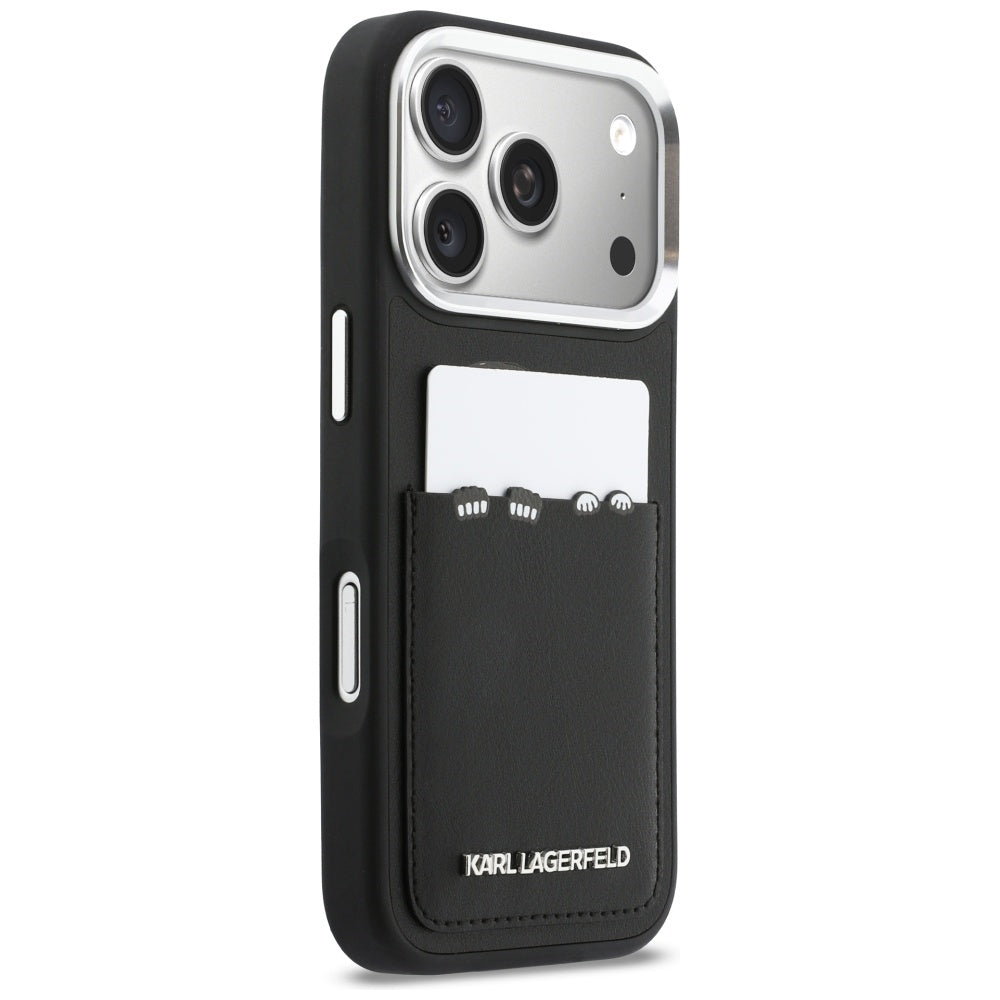 Étui pour Apple iPhone 17 Pro Max, Karl Lagerfeld, Impression Karl & Choupette avec Poche, Noir