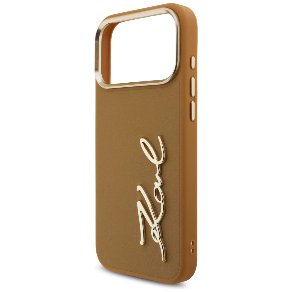 Hoes voor Apple iPhone 17 Pro Max, Karl Lagerfeld, Script Logo, Bruin