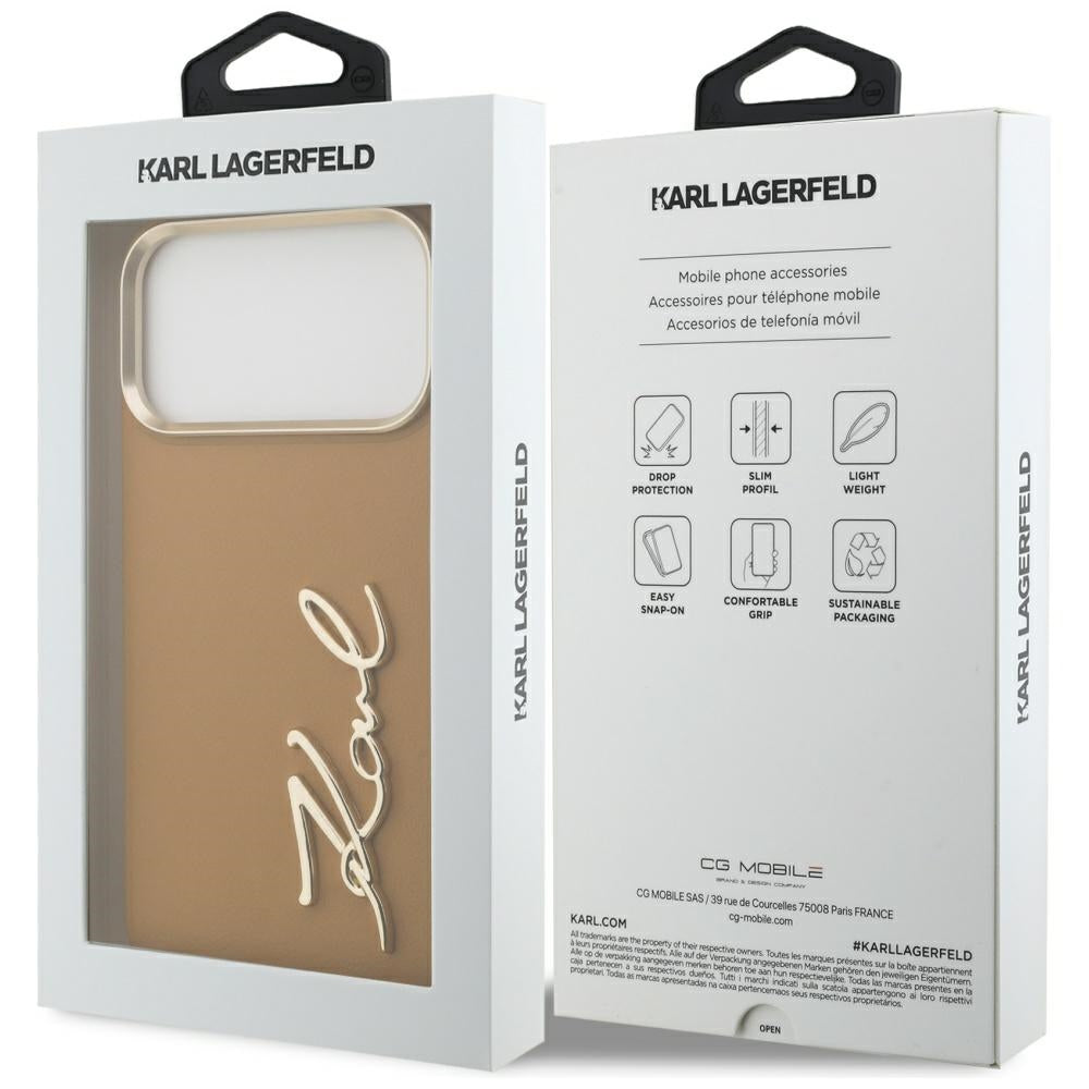 Hoes voor Apple iPhone 17 Pro Max, Karl Lagerfeld, Script Logo, Bruin