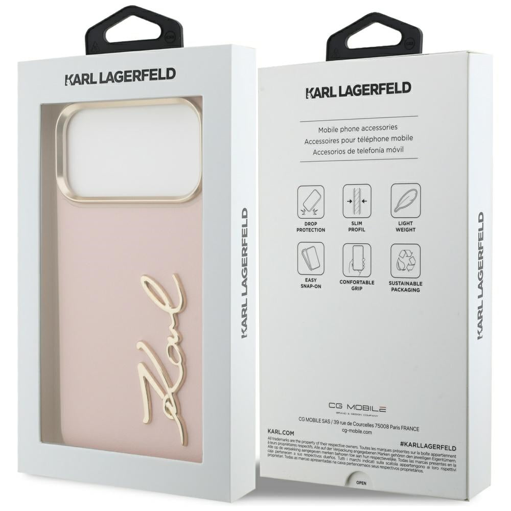 Hoes voor Apple iPhone 17 Pro Max, Karl Lagerfeld, Script Logo, Roze