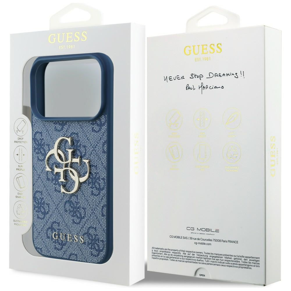 Coque pour Apple iPhone 18 Pro / 17 Pro, Guess, 4G Big Logo, Bleue