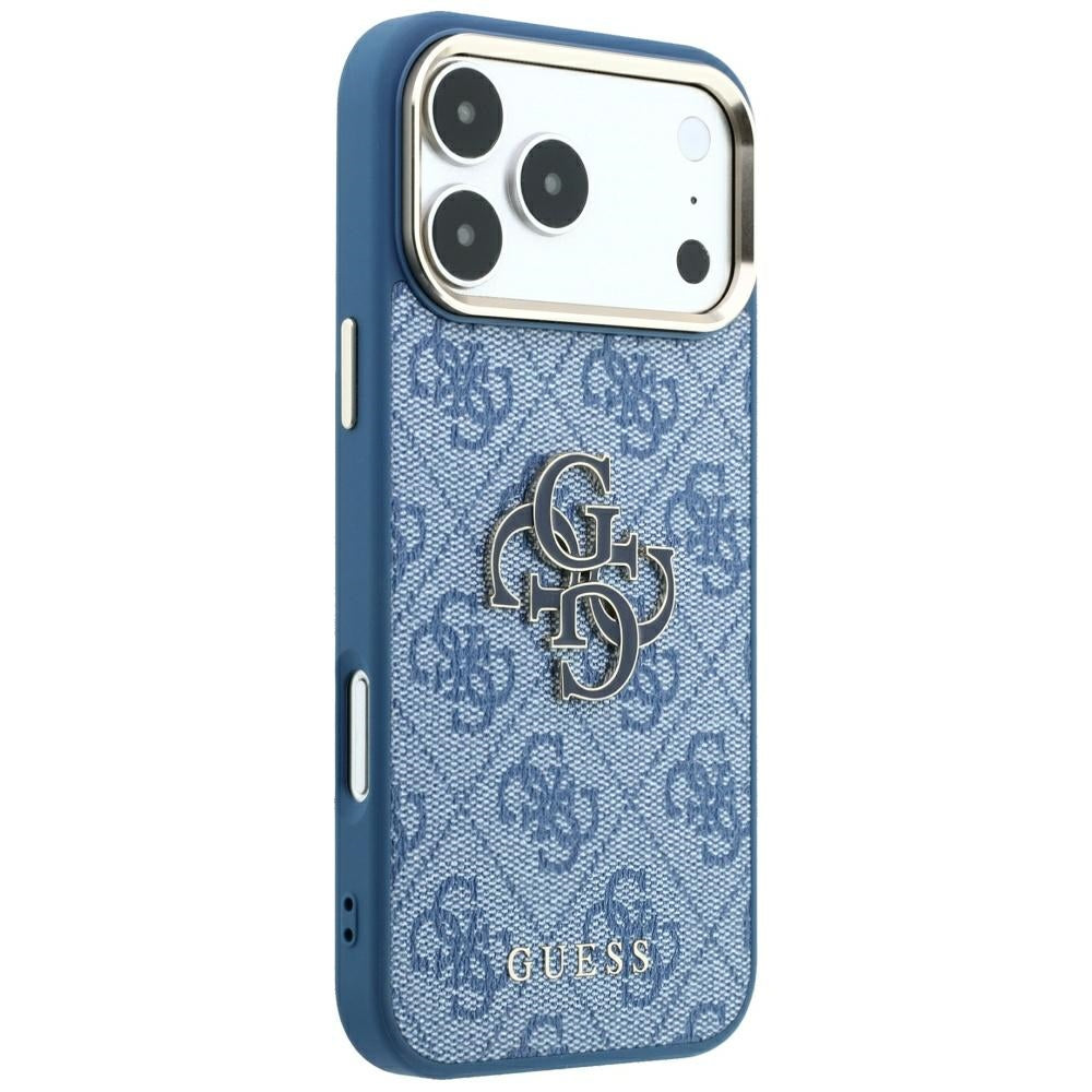 Coque pour Apple iPhone 18 Pro / 17 Pro, Guess, Logo Résine 4G Grand, Bleue