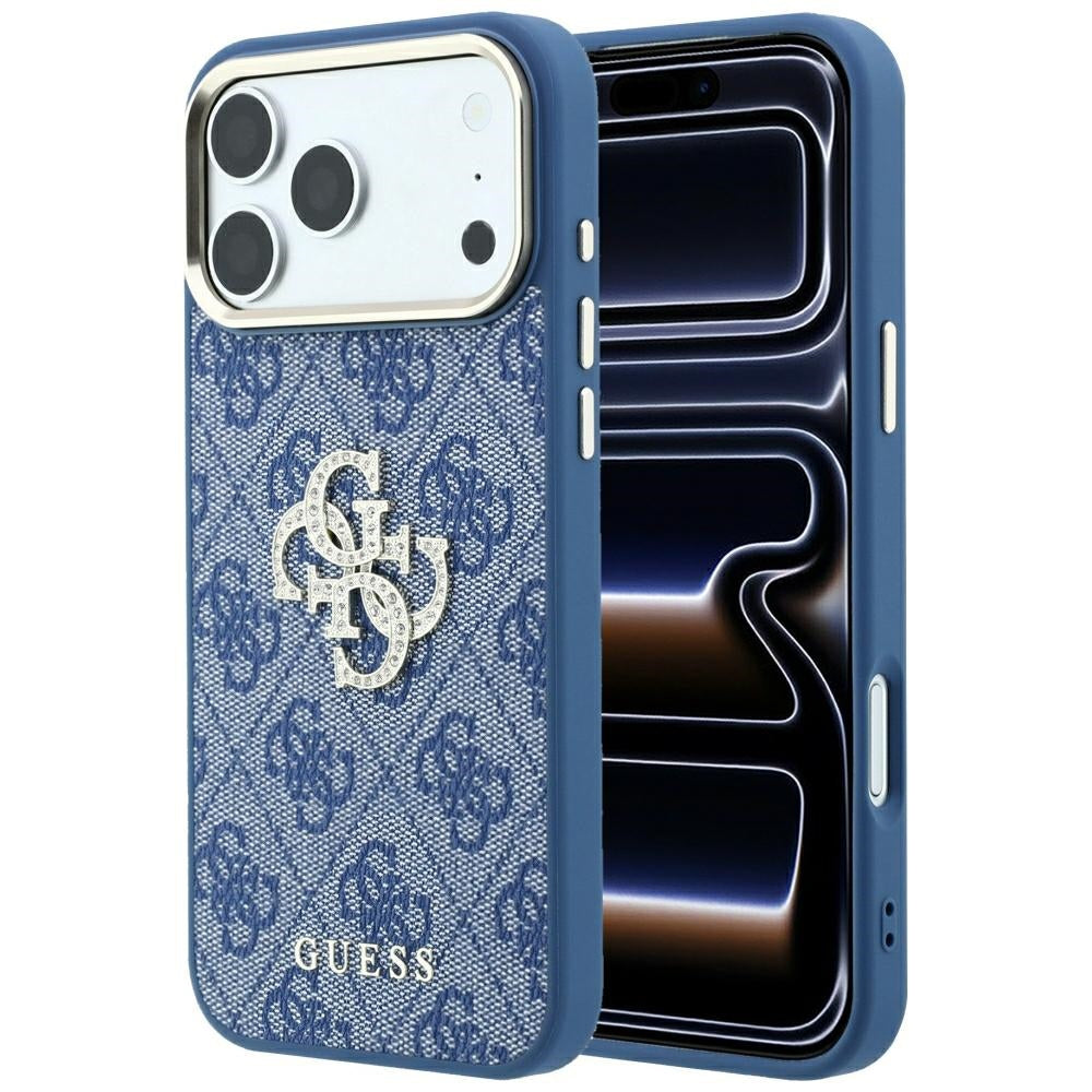 Case for Apple iPhone 18 Pro / 17 Pro, Guess, 4G Big Strass Logo, Blue