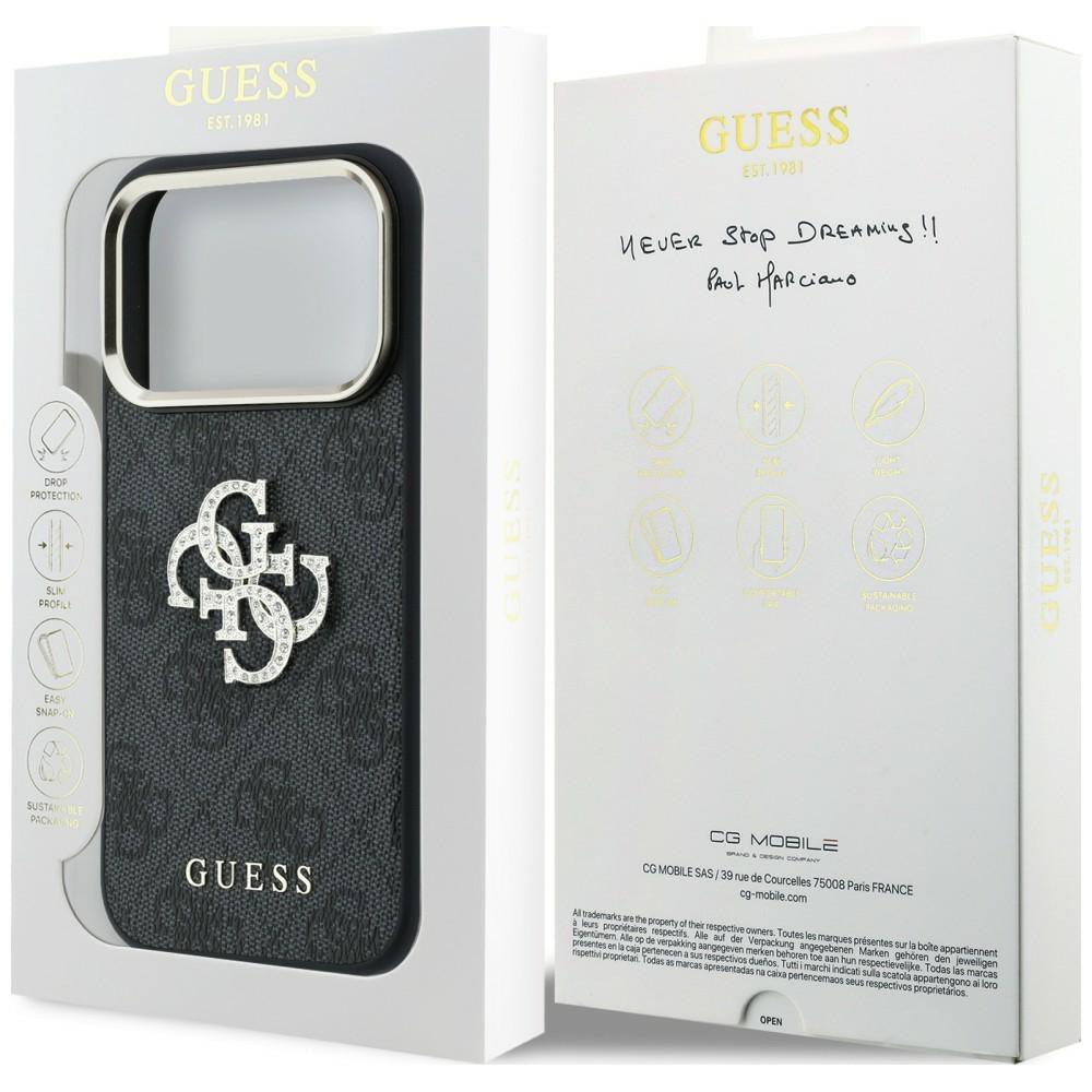 Hülle für Apple iPhone 18 Pro / 17 Pro, Guess, 4G Big Strass Logo, Schwarz