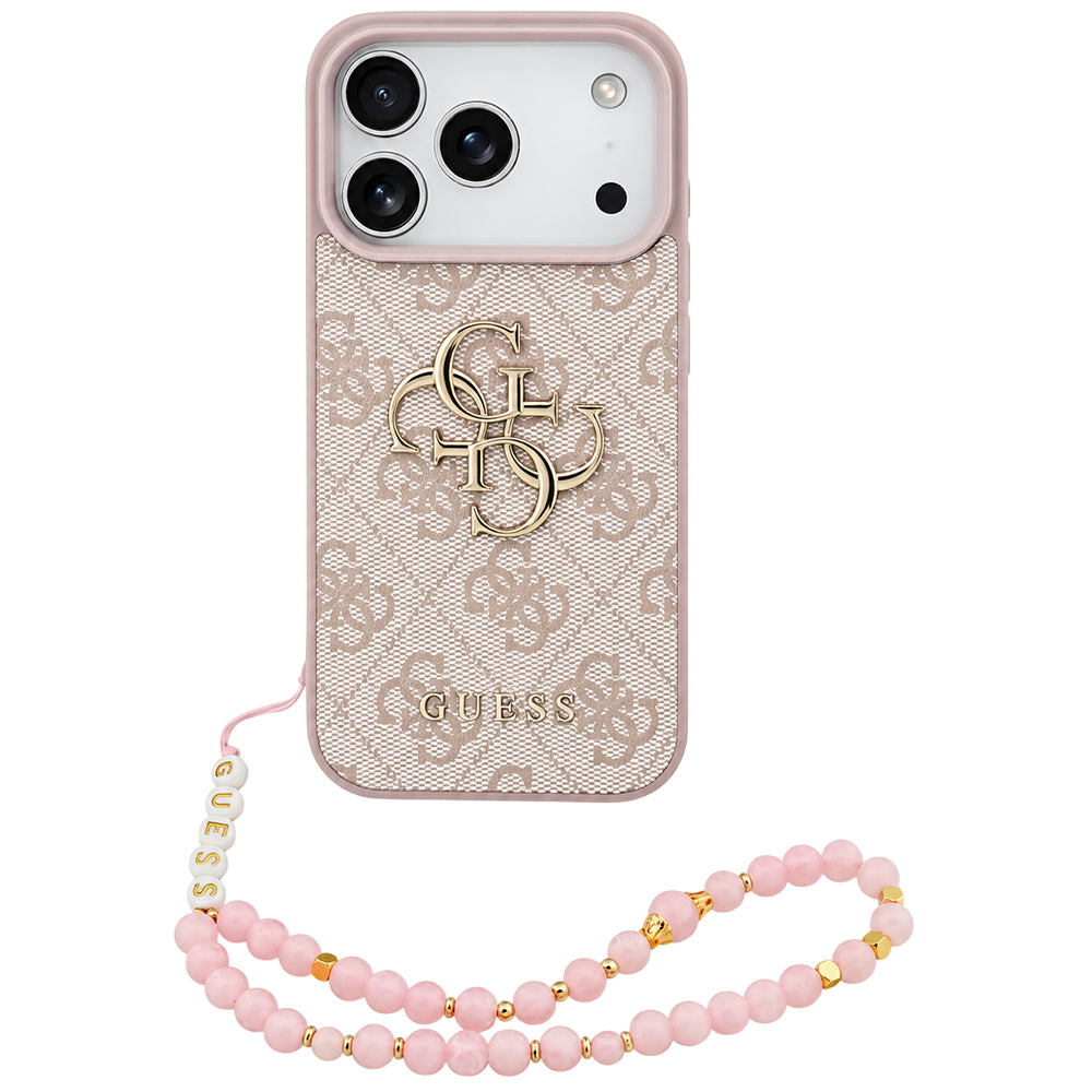Hoes voor Apple iPhone 18 Pro / 17 Pro, Guess, 4G Classic Logo met Band, Roze