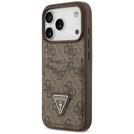 Coque pour Apple iPhone 18 Pro / 17 Pro, Guess, 4G Double Card Triangle, marron