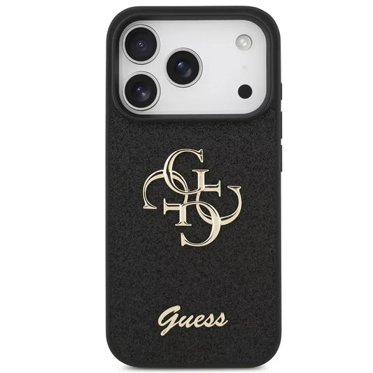 Coque pour Apple iPhone 18 Pro / 17 Pro, Guess, Fixed Glitter Big 4G, Noire
