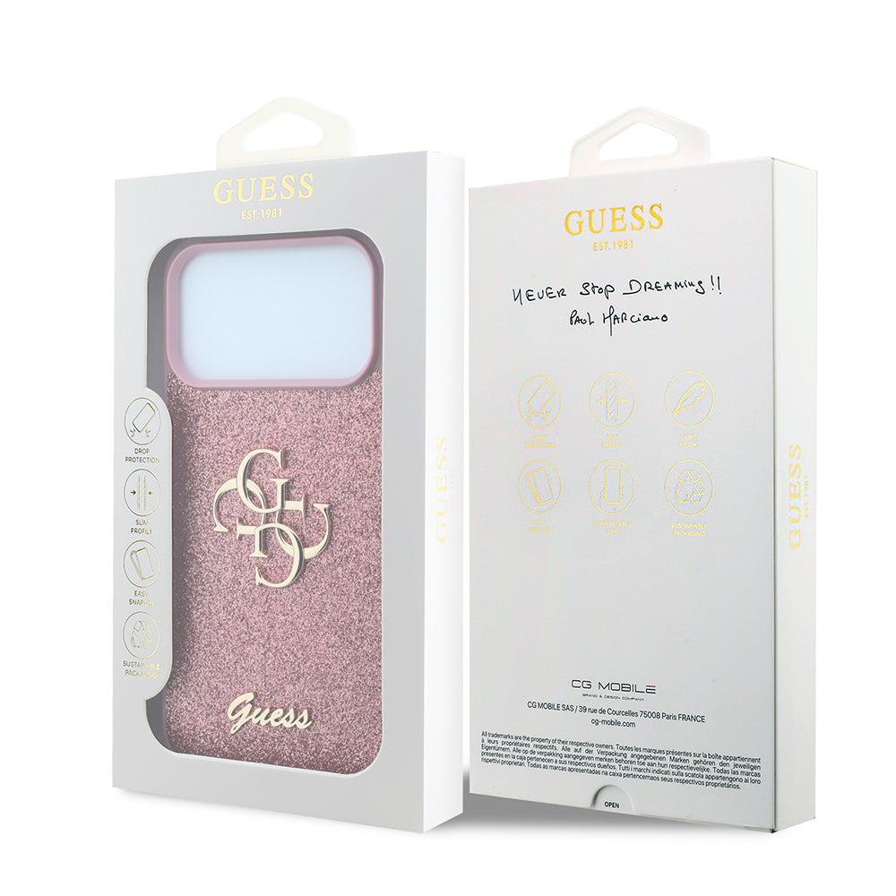 Hoes voor Apple iPhone 18 Pro / 17 Pro, Guess, Fixed Glitter Big 4G, Roze