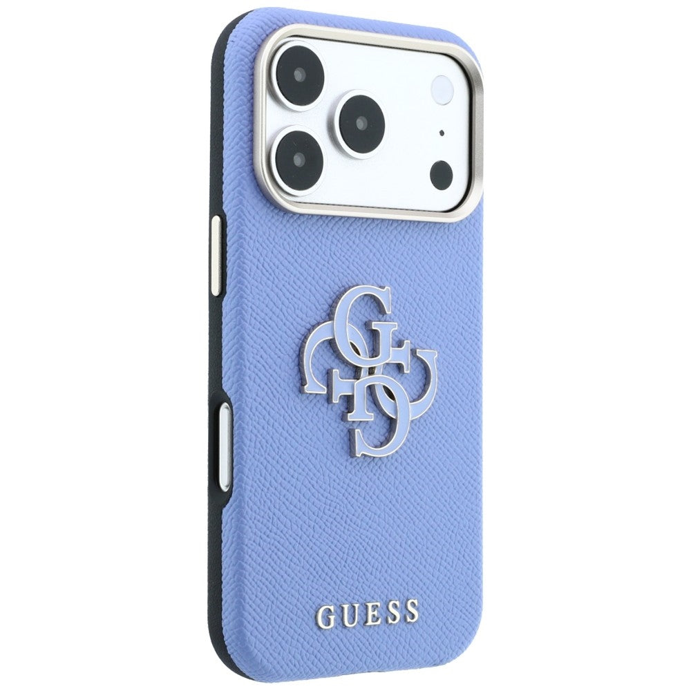 Hoes voor Apple iPhone 18 Pro / 17 Pro, Guess, Gegranuleerd Groot Resin Logo, Blauw