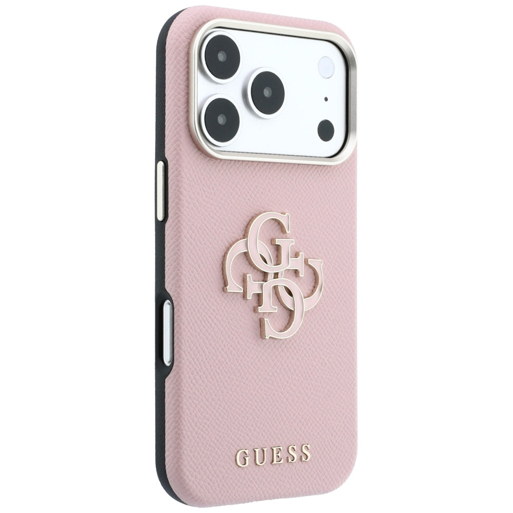 Coque pour Apple iPhone 18 Pro / 17 Pro, Guess, Grand Logo en Résine Grainée, Rose