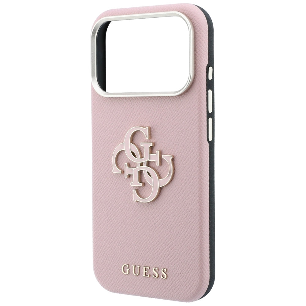Coque pour Apple iPhone 18 Pro / 17 Pro, Guess, Grand Logo en Résine Grainée, Rose