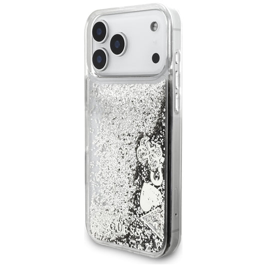 Coque pour Apple iPhone 18 Pro / 17 Pro, Guess, Liquid Glitter Charms, argentée