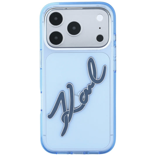 Hoesje voor Apple iPhone 18 Pro / 17 Pro, Karl Lagerfeld, IML Big Signature Resin Logo en Metalen Frame, Blauw