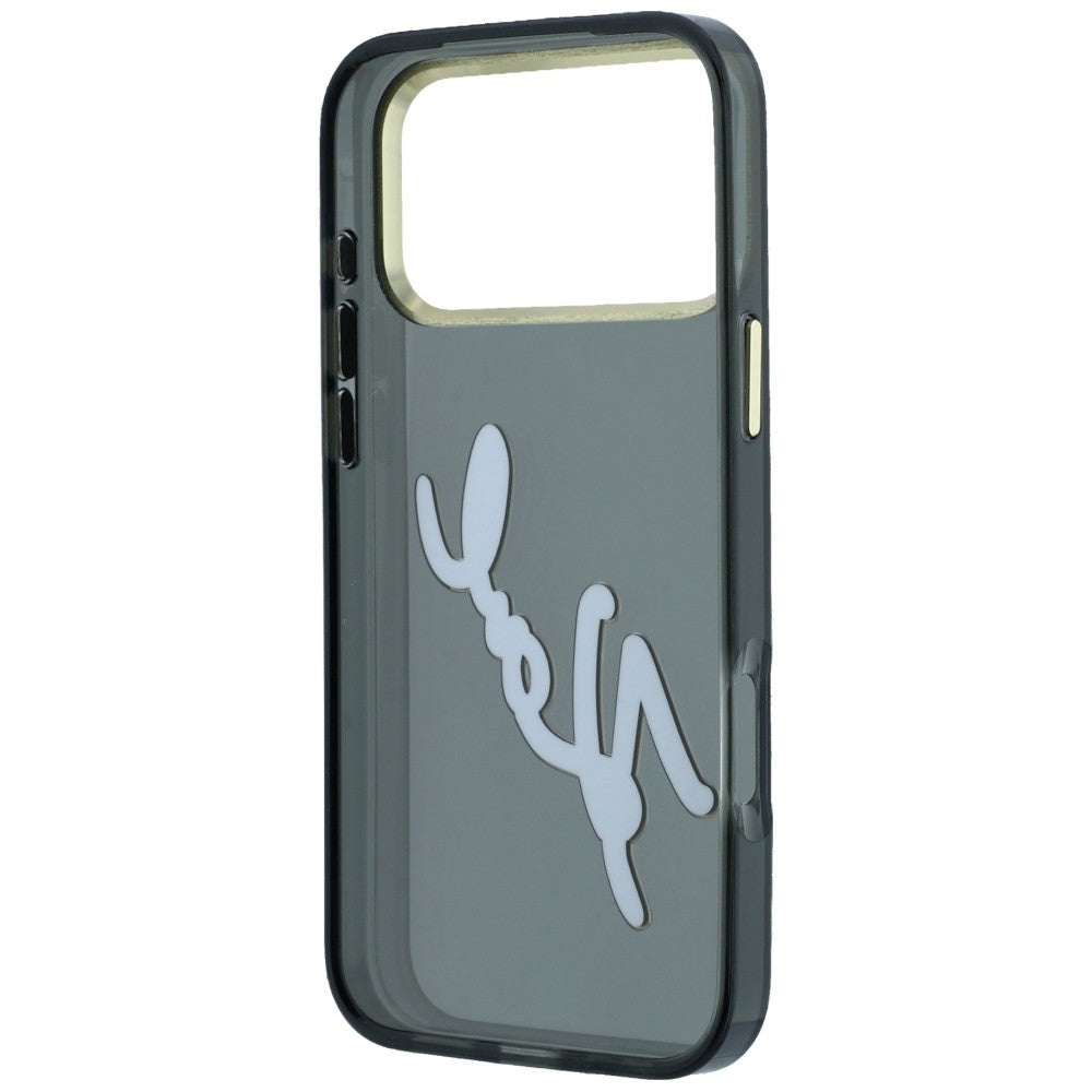 Hülle für Apple iPhone 18 Pro / 17 Pro, Karl Lagerfeld, IML Big Signature Resin Logo und Metallrahmen, Schwarz