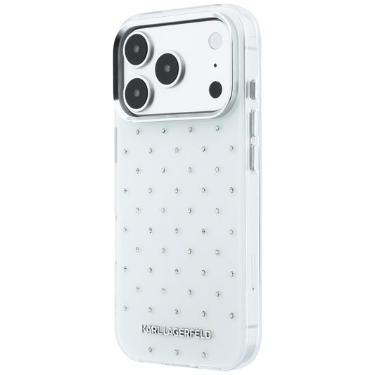 Hülle für Apple iPhone 18 Pro / 17 Pro, Karl Lagerfeld, IML Strasssteine und galvanisiertes Logo, Weiß