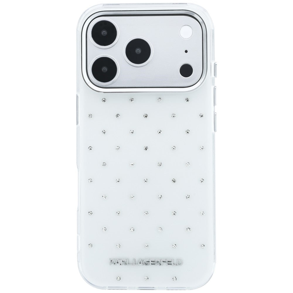 Hoes voor Apple iPhone 18 Pro / 17 Pro, Karl Lagerfeld, IML Strass-steentjes en Geëlectroplateerd Logo, Wit