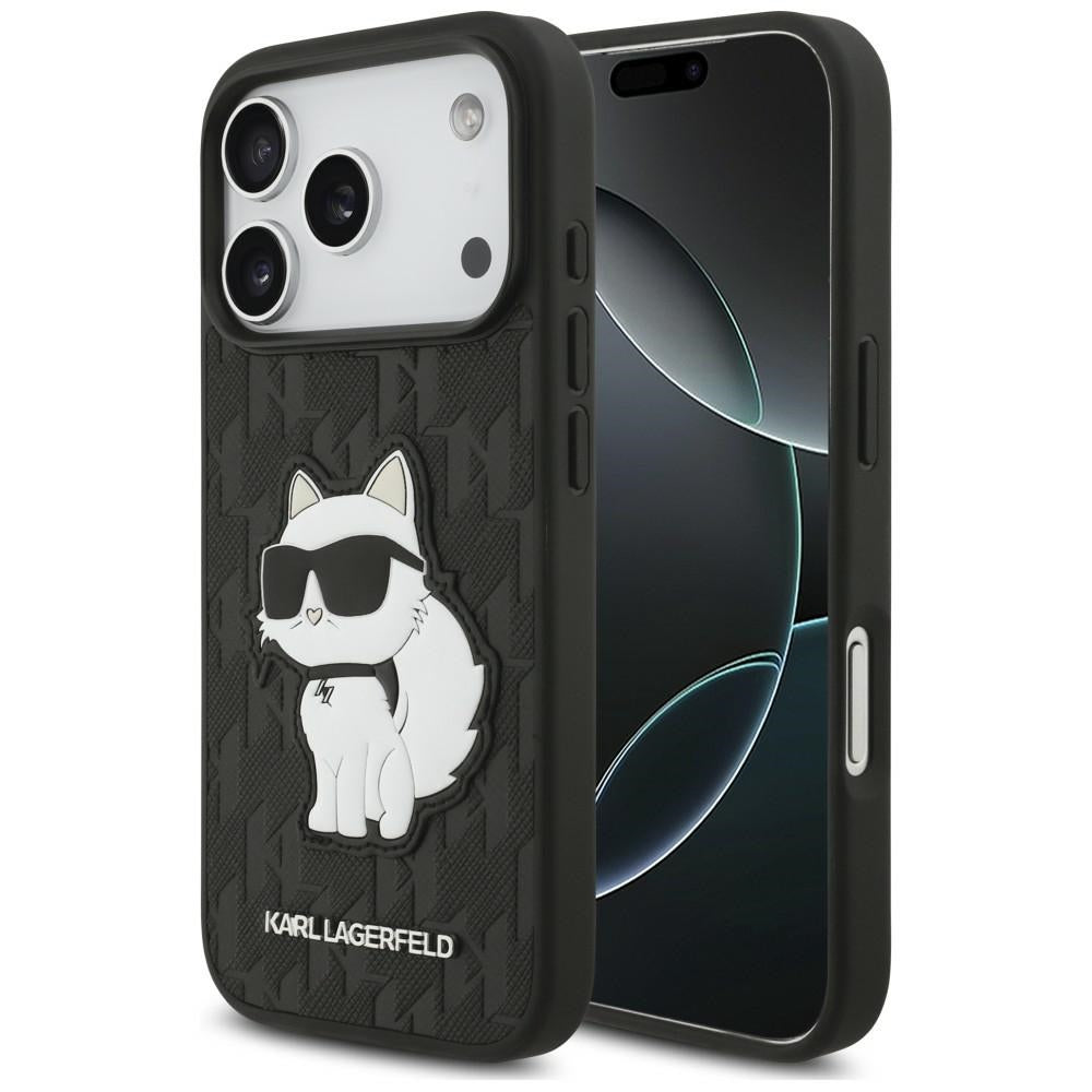 Coque pour Apple iPhone 18 Pro / 17 Pro, Karl Lagerfeld, Saffiano Mono Patch Choupette, noire