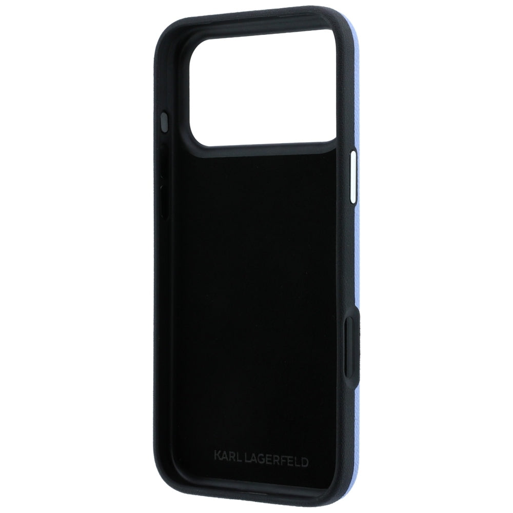 Hülle für Apple iPhone 18 Pro / 17 Pro, Karl Lagerfeld, glattes großes Harz-Signatur-Logo, Blau