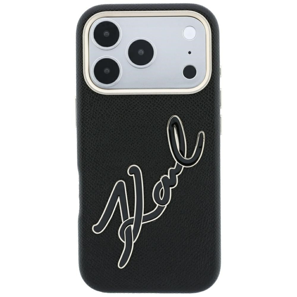 Hülle für Apple iPhone 18 Pro / 17 Pro, Karl Lagerfeld, glattes großes Harz-Signatur-Logo, schwarz