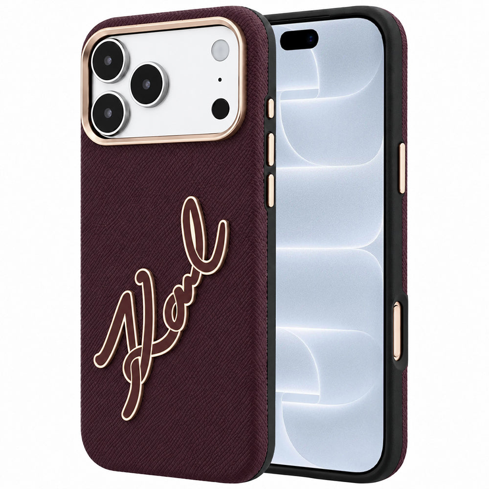 Coque pour Apple iPhone 18 Pro / 17 Pro, Karl Lagerfeld, Grand logo signature en résine lisse, Bordeaux