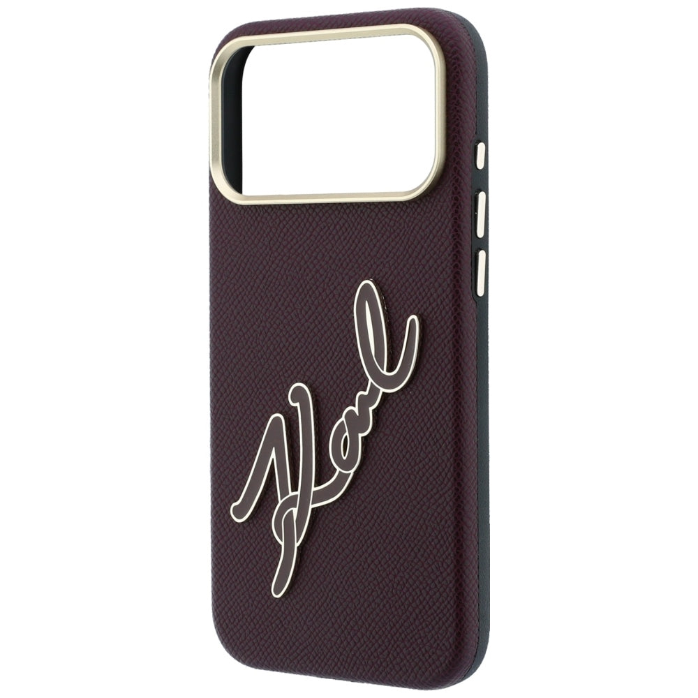 Coque pour Apple iPhone 18 Pro / 17 Pro, Karl Lagerfeld, Grand logo signature en résine lisse, Bordeaux