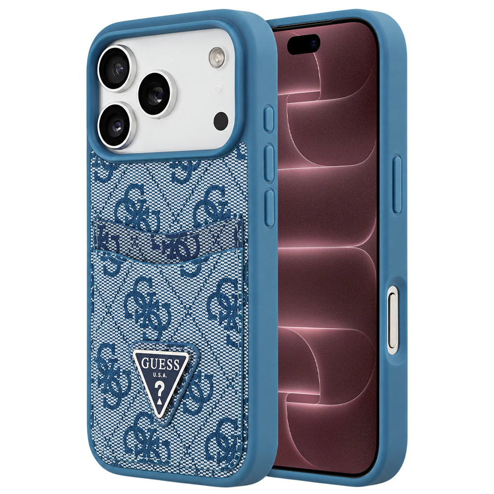 Coque pour Apple iPhone 18 Pro Max / 17 Pro Max, Guess, 4G Double Card Triangle, bleue
