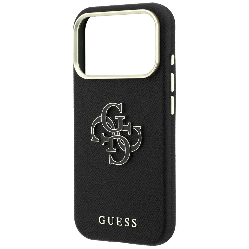 Coque pour Apple iPhone 18 Pro Max / 17 Pro Max, Guess, Grand Logo en Résine Grainée, Noire