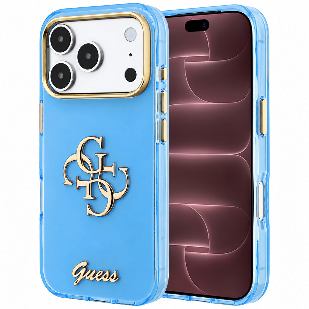 Hülle für Apple iPhone 18 Pro Max / 17 Pro Max, Guess, IML 4G Metal Script, Blau